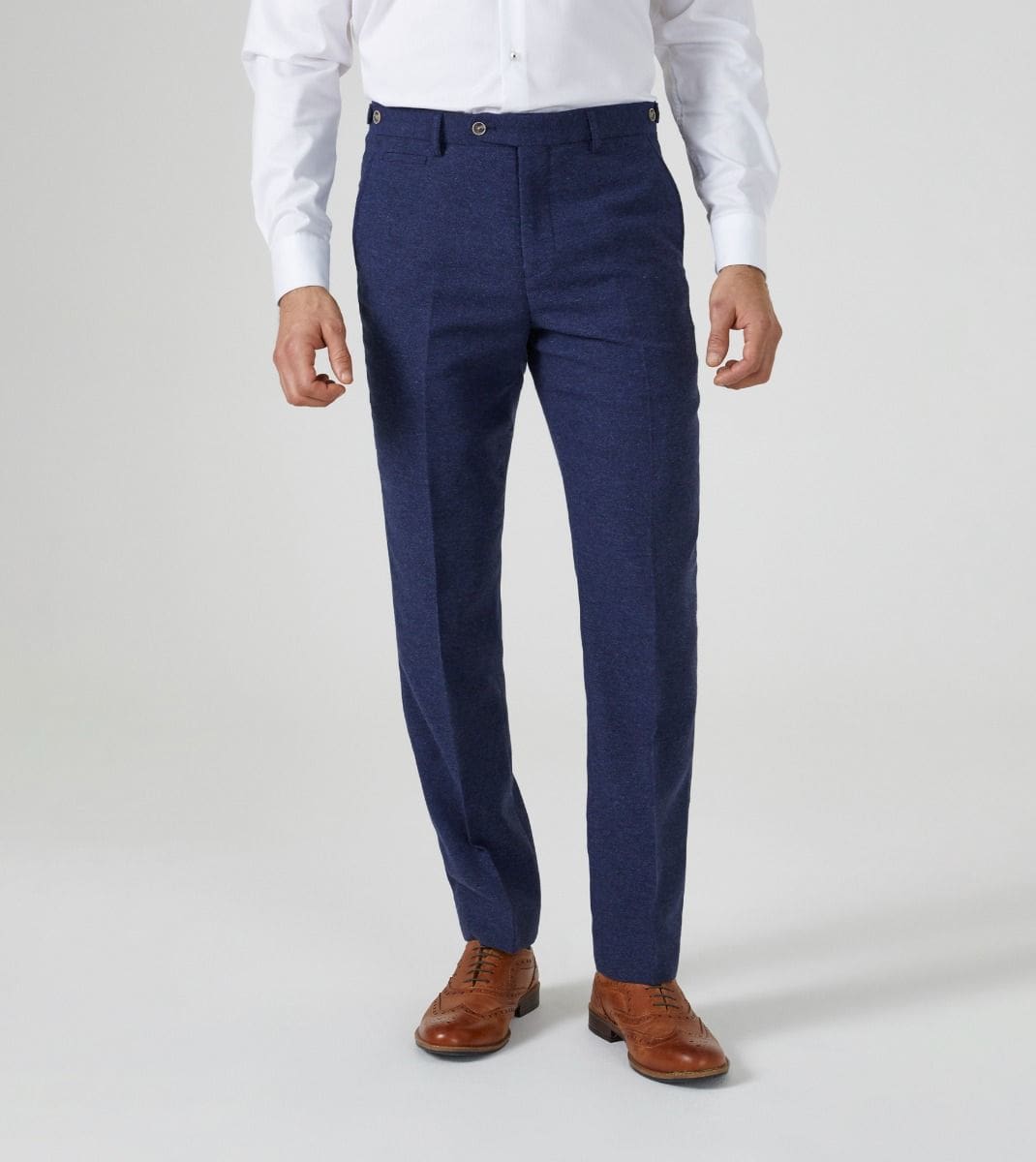 Skopes | Skopes Jude Navy Herringbone Tweed Tappered Trousers - MENSWEARR