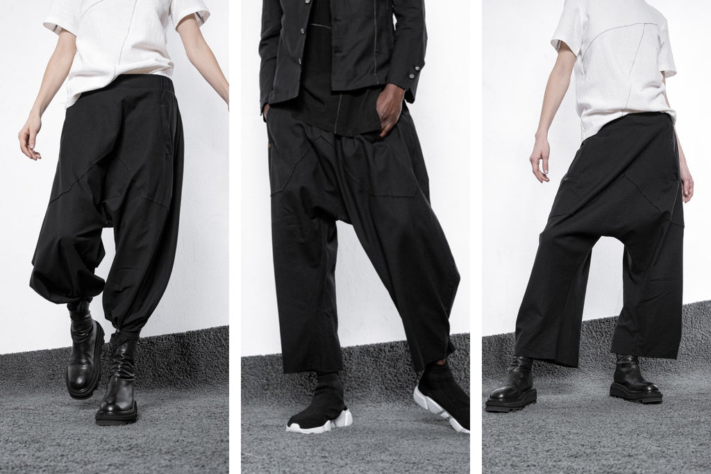 Extravagant men's harem pants in black made of cotton