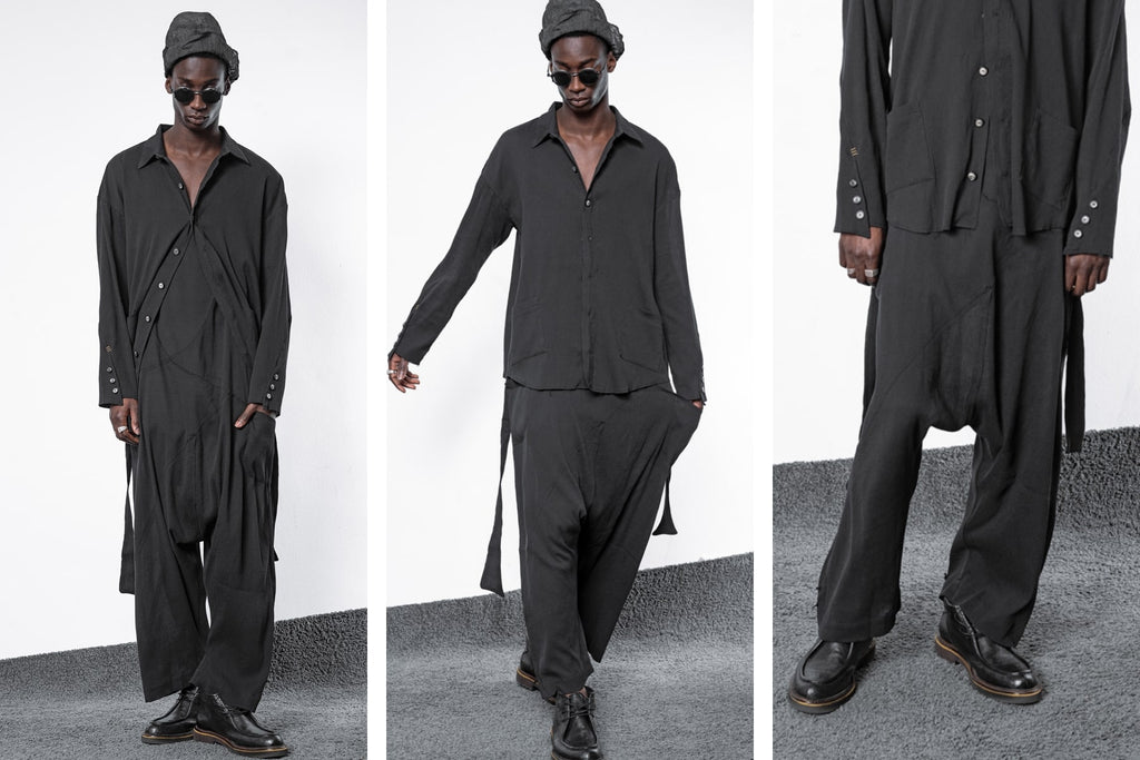 Black jumpsuit with harem pants made of silk in the eigensinnig wien online shop