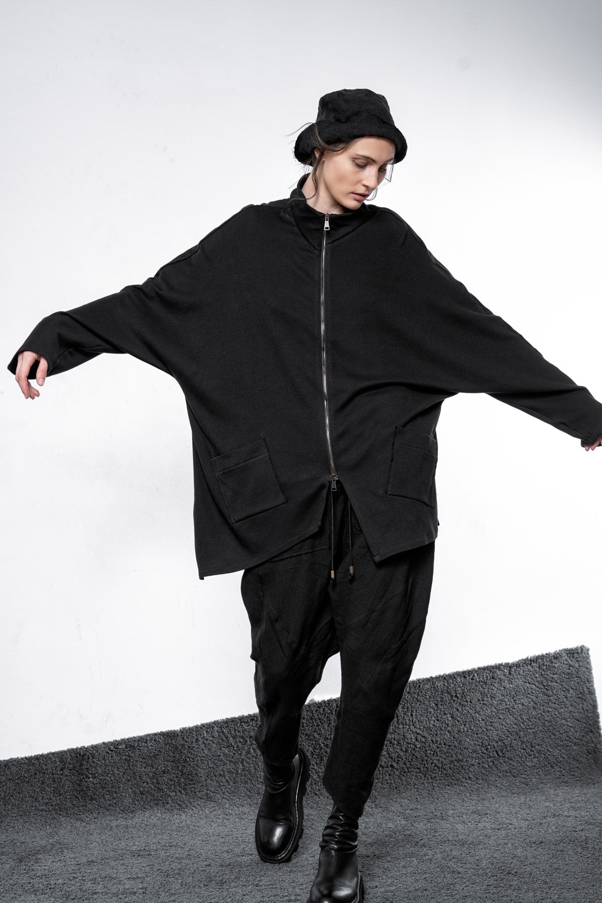 Layering look and oversize style for women in obstinate vienna