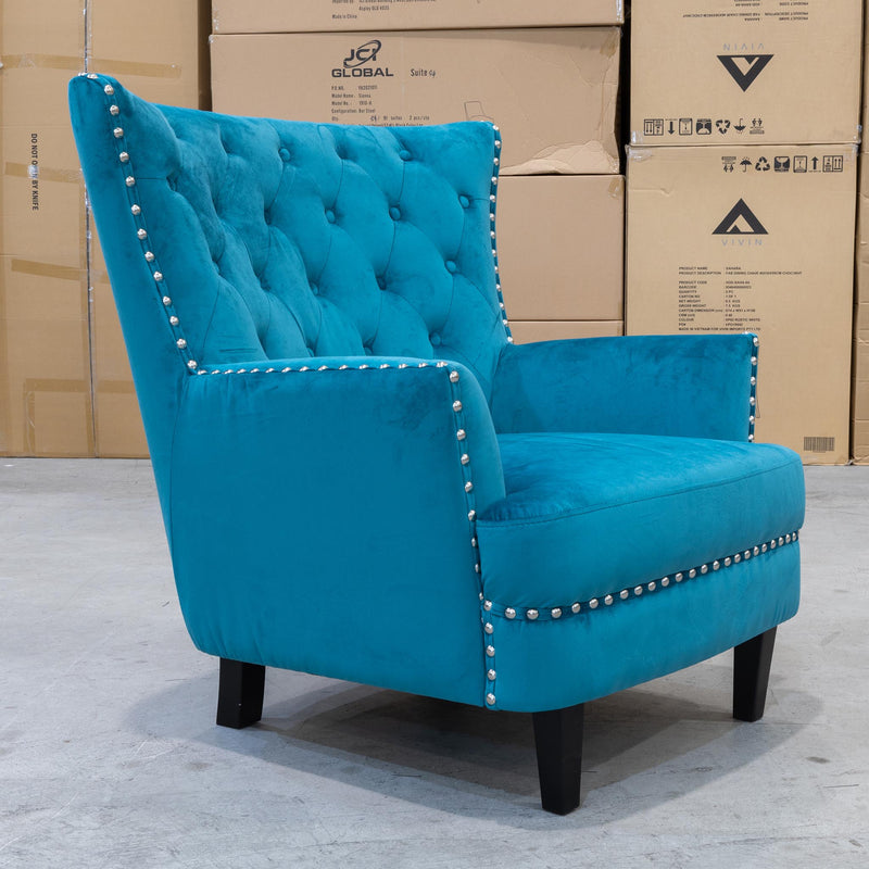 turquoise accent chair in living room