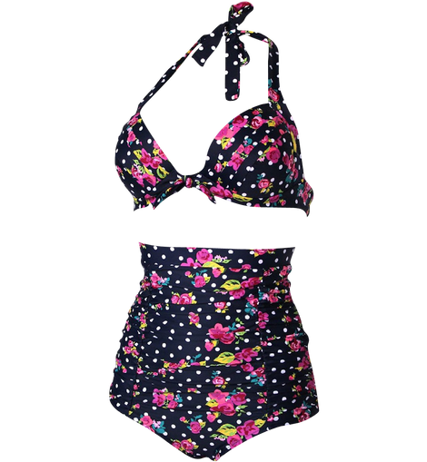 Cocoship Flora Polka Vintage Bikini Swimsuits Swimwear – Swimsy