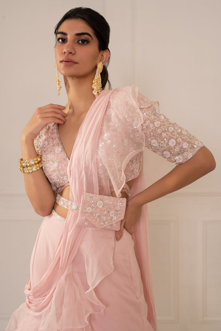 Pirouette Pink Ruffle Saree With Blouse & Belt-Bag – HOW TO STYLE SAREE WITH BELT