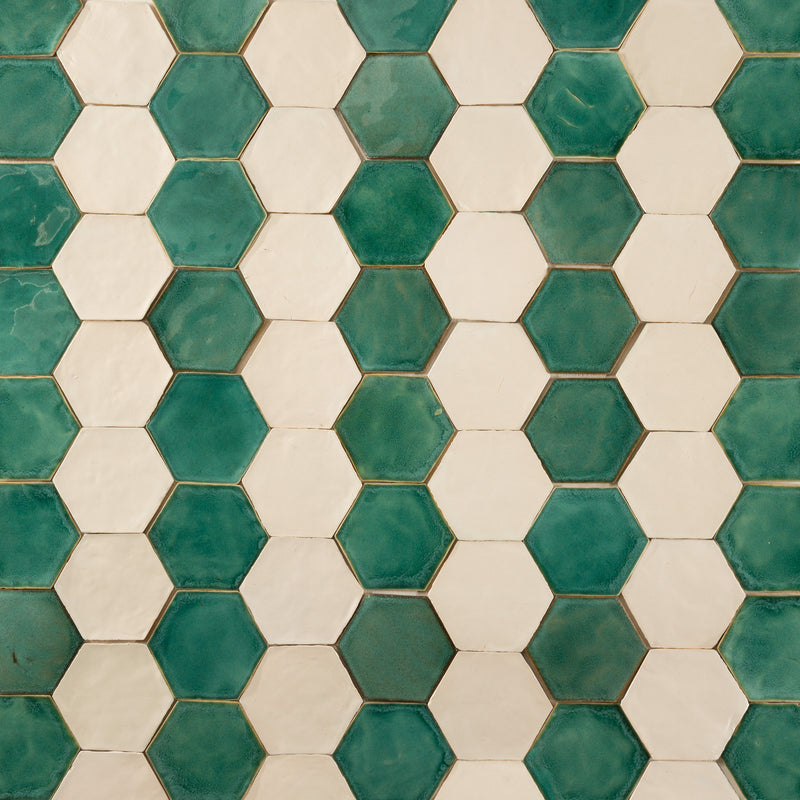 Green & Cream Hexagon Tile NHYX54 8C