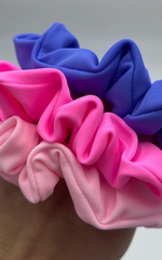 pink, rose, and lilac adjustable scrunchies for thick hair