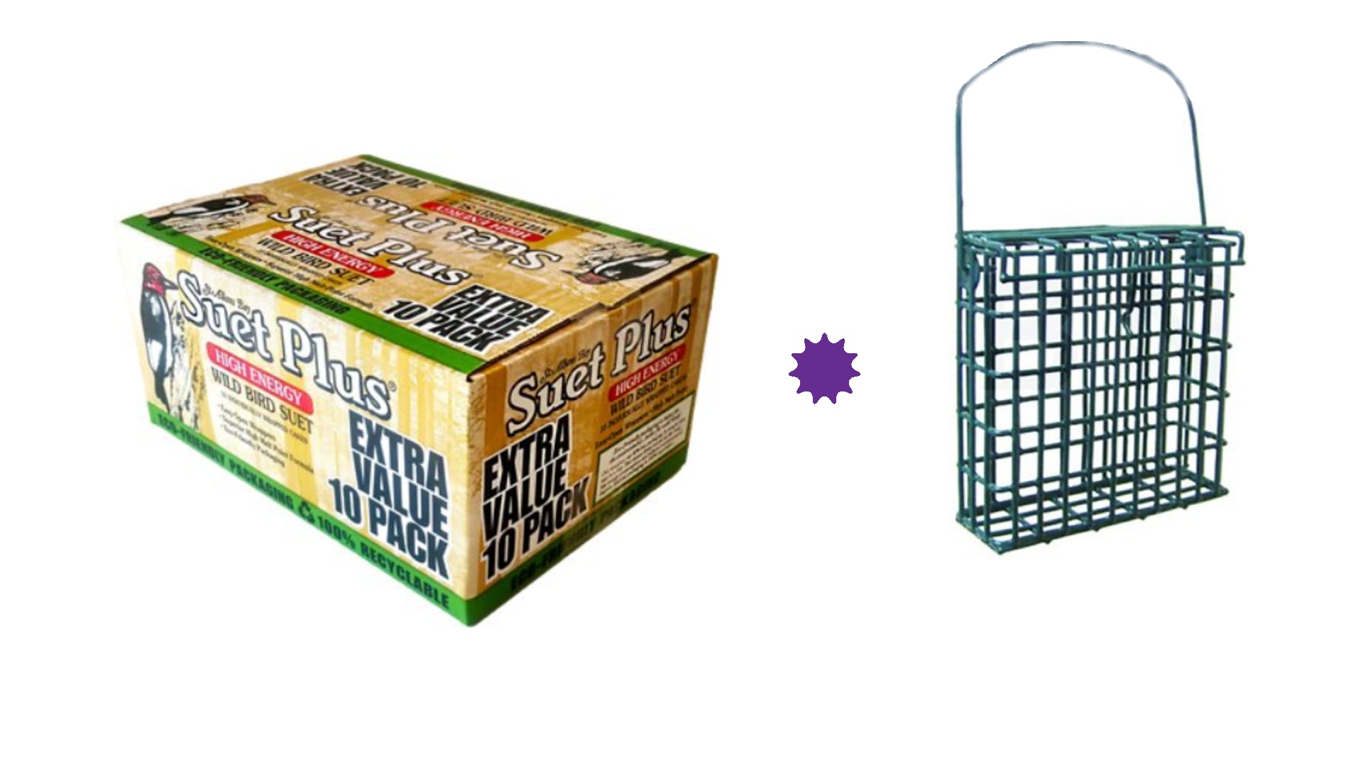 St. Albans Bay Suet Plus High Energy -Wild Bird Suet -Extra Value 10 Pack PLUS 1 Suet Feeder!