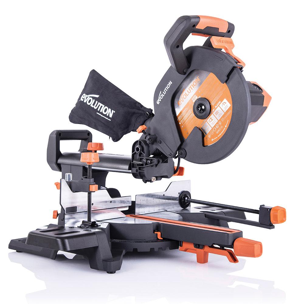 Evolution R255SMS+ 255mm Sliding Compound Mitre Saw With TCT Multi-Material Cutting Blade - EvolutionPowerTools product image