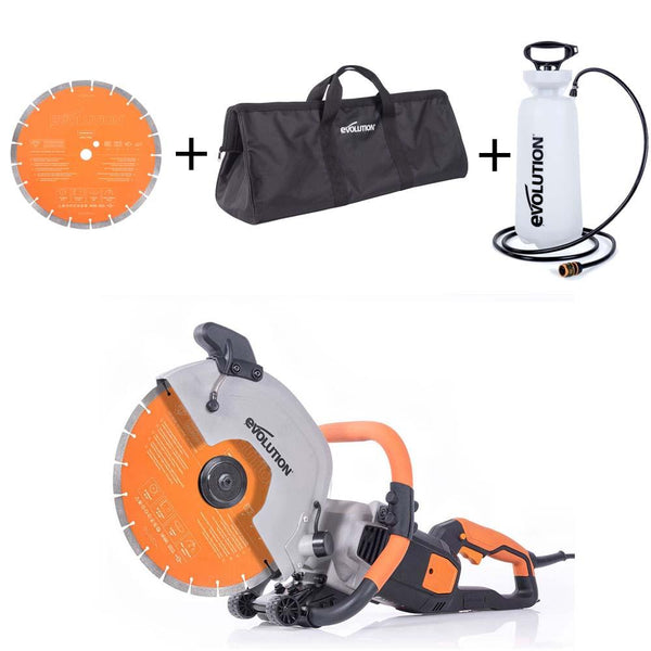 R300DCT+ Electric Disc Cutter with Hand Pump Water Bottle, Bag & Extra Blade Black Friday Bundle - Evolution Power Tools UK