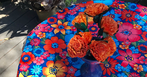 oilcloth tablecloth oil cloth table cloth london floral orange blue