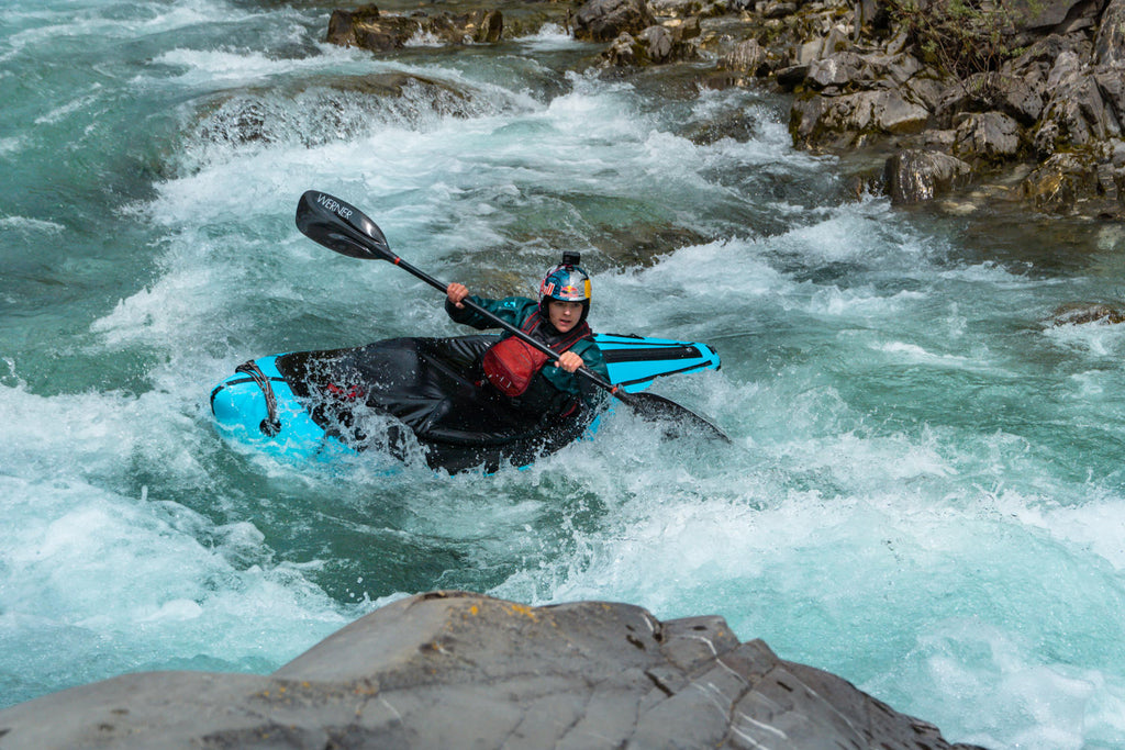 Nouria Newman paddling the Alpacka Valkyrie