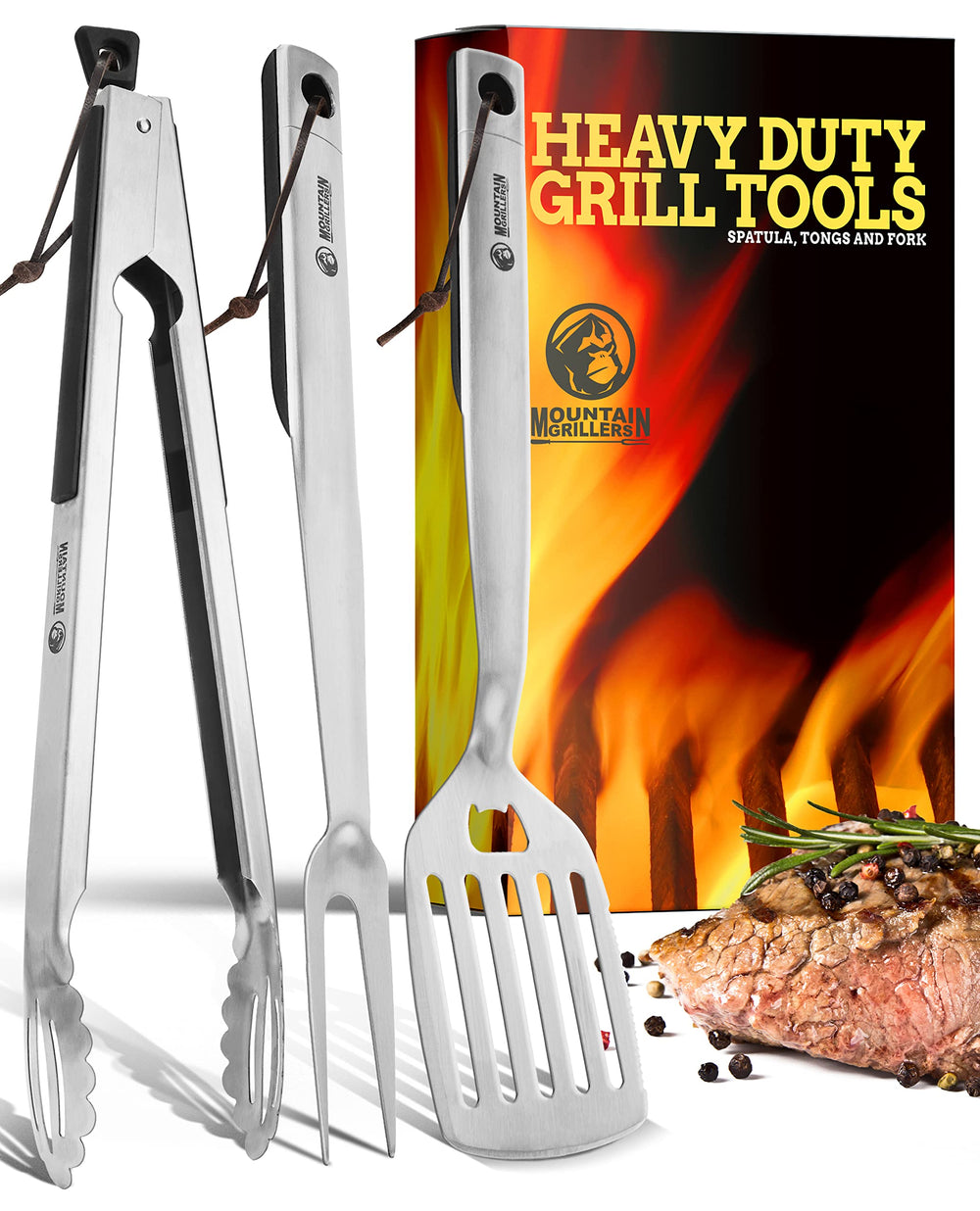 BBQ Grilling Tools - If You Want That Perfect Steak, This Is The Grill Set You Need - Long Heavy Duty Stainless Steel Barbecue Utensils - Cook Your