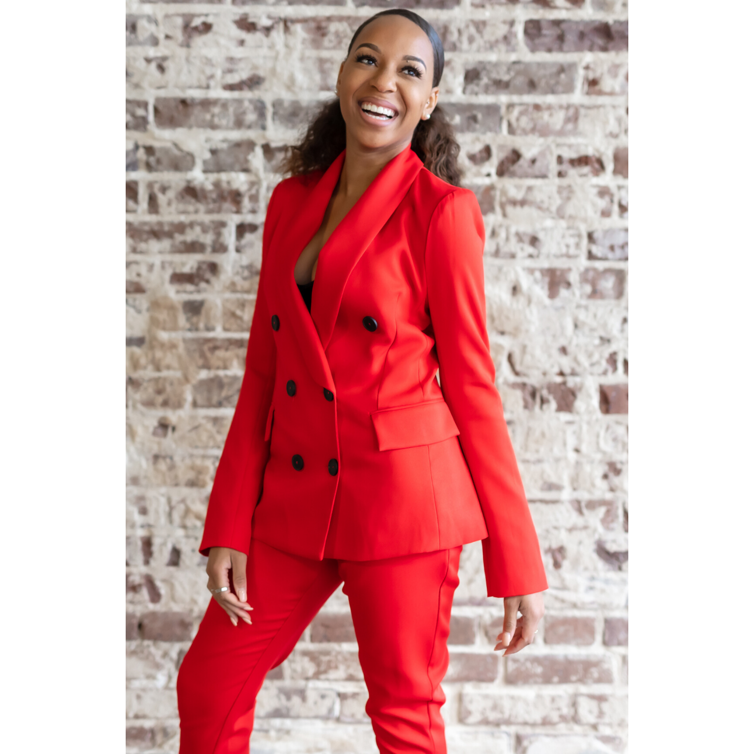 red pant suit