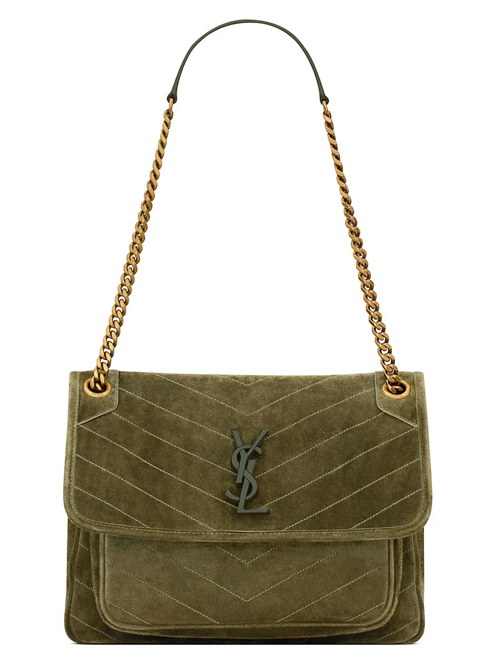 Saint Laurent Small Lou Suede Crossbody Bag in Loden Green