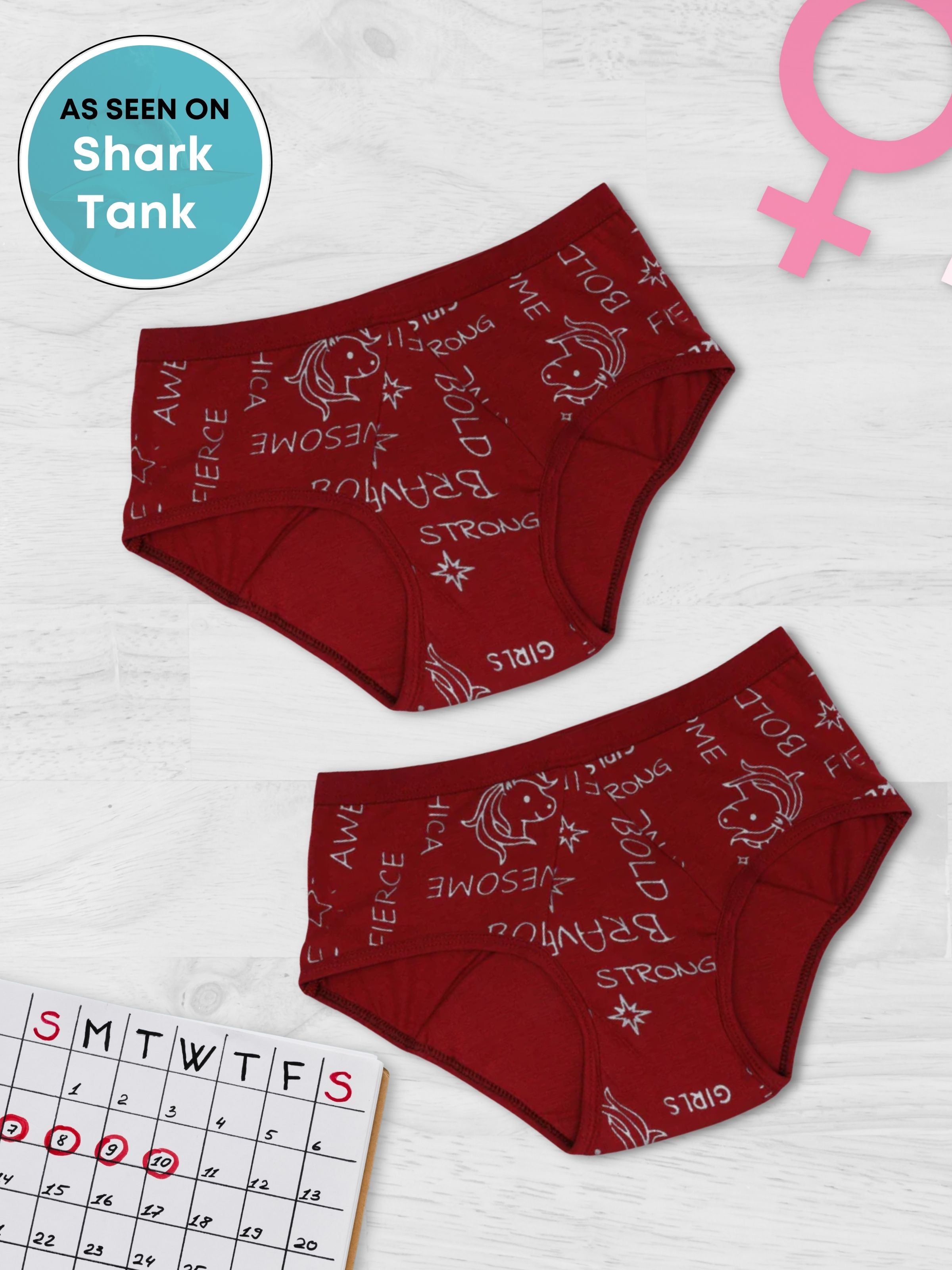 Period Panties for Young Women | No Pad Needed | Rash Free | Leakproof | Reusable | Pack of 2 Printed Maroon Period Panty