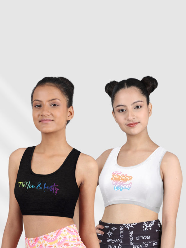 Double-layer Broad Strap Cotton Yoga Bra | Non Padded Beginner Bra For  Girls | Solid Bra Pack of 1