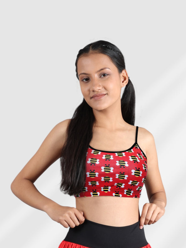 D'chica Pack of 2 Rainbow Print & Peach Sports Bra For Girls