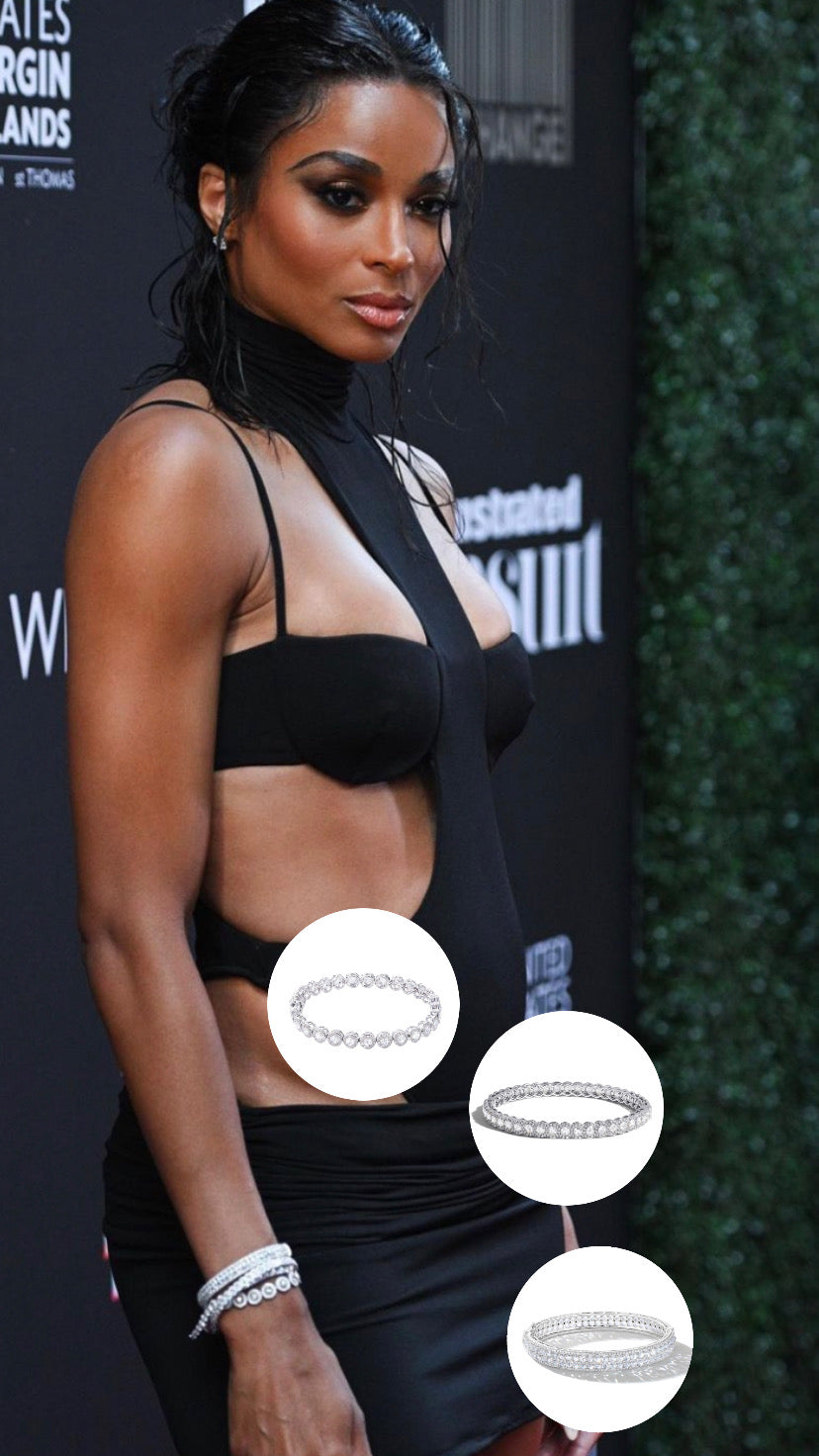 ciara wearing 64facets rose-cut diamond bracelets sport illustrated party new york