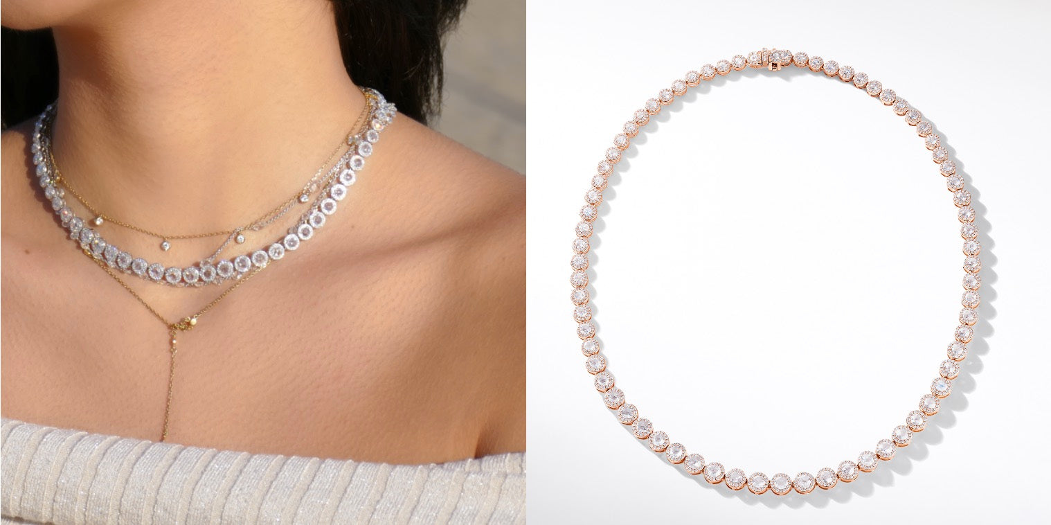 64Facets Rose-cut diamond tennis necklace