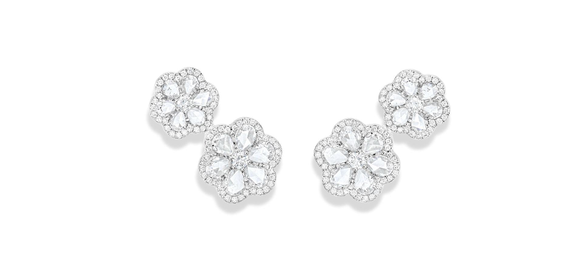 64Facets Double Flower Stud Earrings