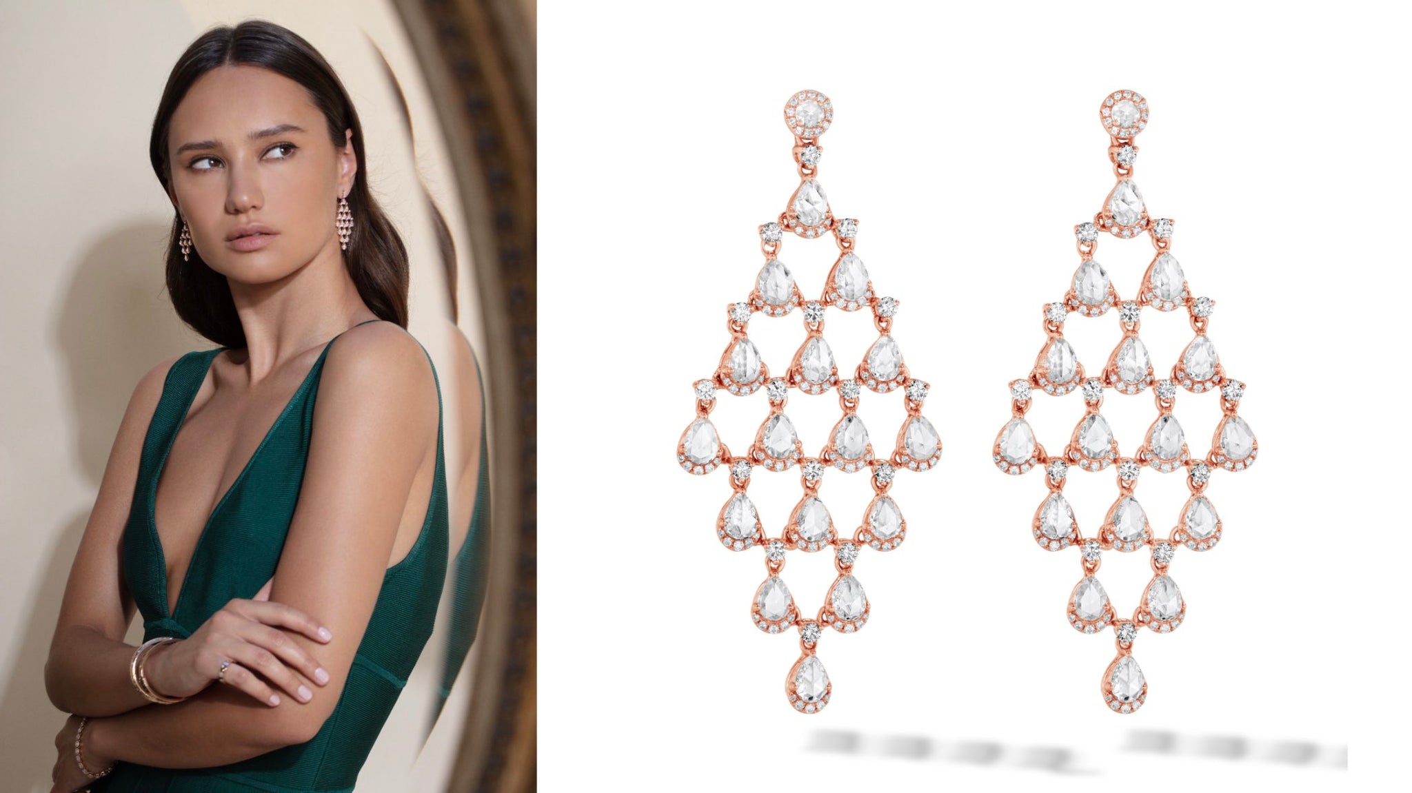 64Facets Large Chandelier Diamond Earrings