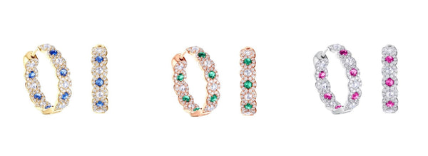 64Facets_Diamond & Gemstone Hoop Earrings