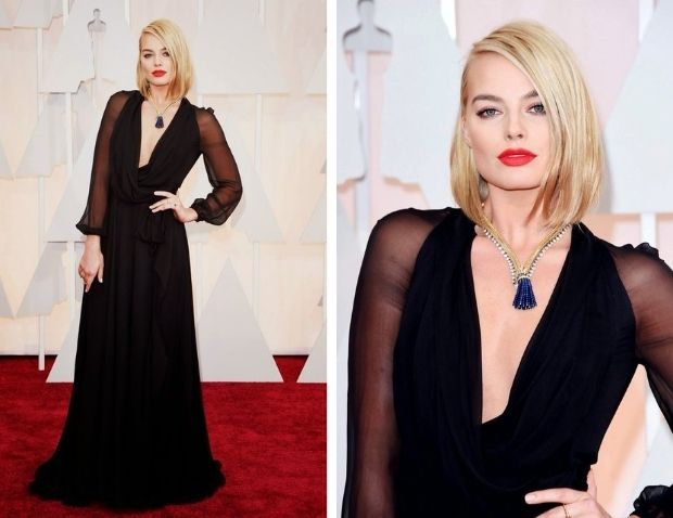 Margot Robbie wearing tassel necklace at Oscars