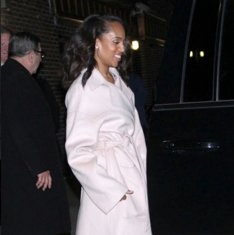 Kerry Washington leaving the Late Show with Stephen Colbert in NYC wearing 64Facets diamond stud earrings