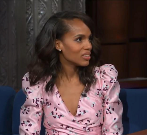 Kerry Washington at the Late Show with Stephen Colbert in NYC wearing 64Facets diamond stud earrings