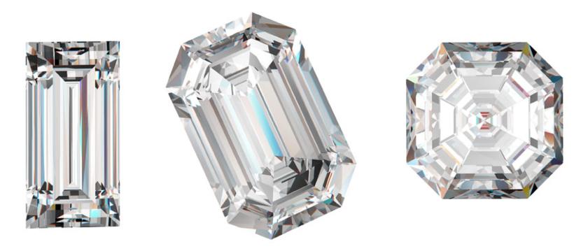 Baguette, Emerald, and Asscher step-cut diamonds by Kobelli