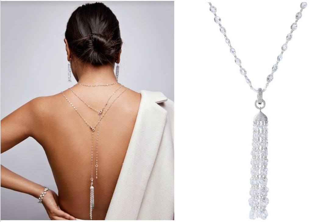 64Facets Ethereal Diamond Chain Necklace in rose-cut diamonds paired with a diamond tassel