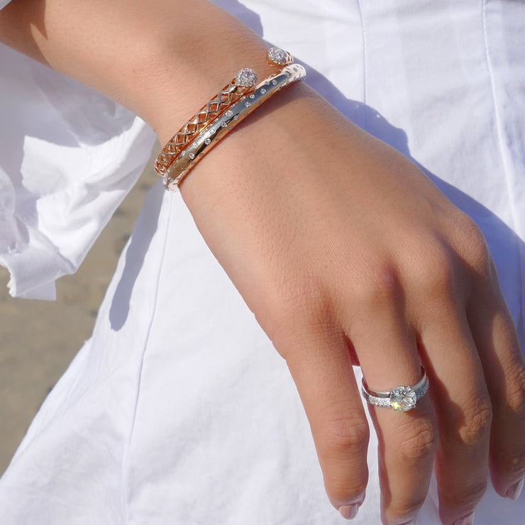 Yellow Gold Thin Wire Bracelet with Single Bezeled Diamond — Cindy Ensor  Designs