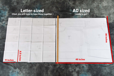 letter sized pages laid out on the floor beside an A0 sized sheet