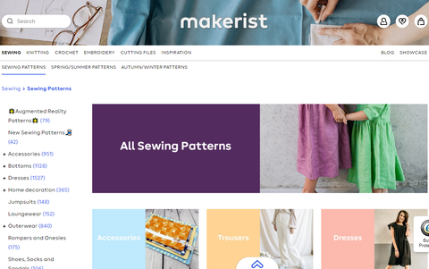 A screenshot of the Makerist website, showing all sewing patterns.
