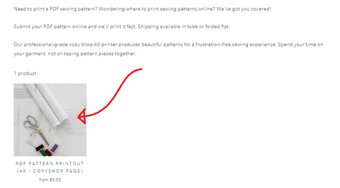 Screenshot of the Patterns page with an arrow pointing to the PDF Pattern Printout