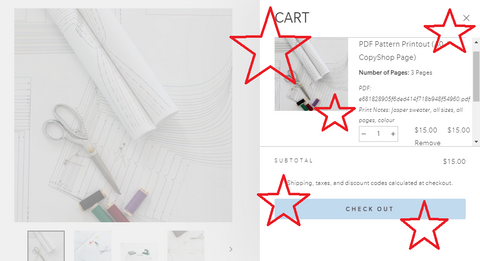 Screenshot of a cart with the PDF Pattern Printout item in it, ready to check out.