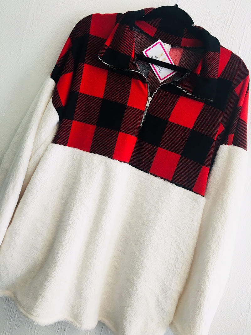 plaid sherpa pullover