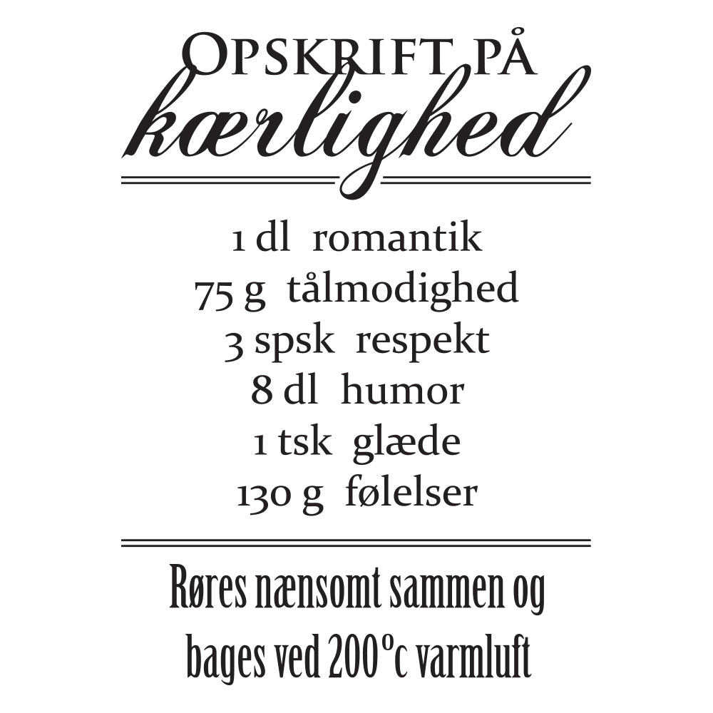 Opskrift på kærlighed | Wallsticker | Billig fragt – Homedec.dk