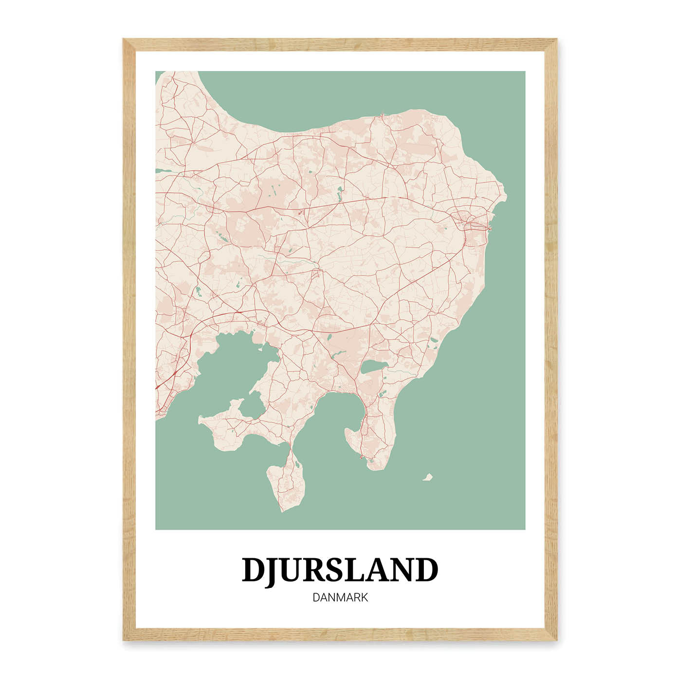 forælder læser voldgrav Djursland bykort plakat - Vintage – Homedec.dk