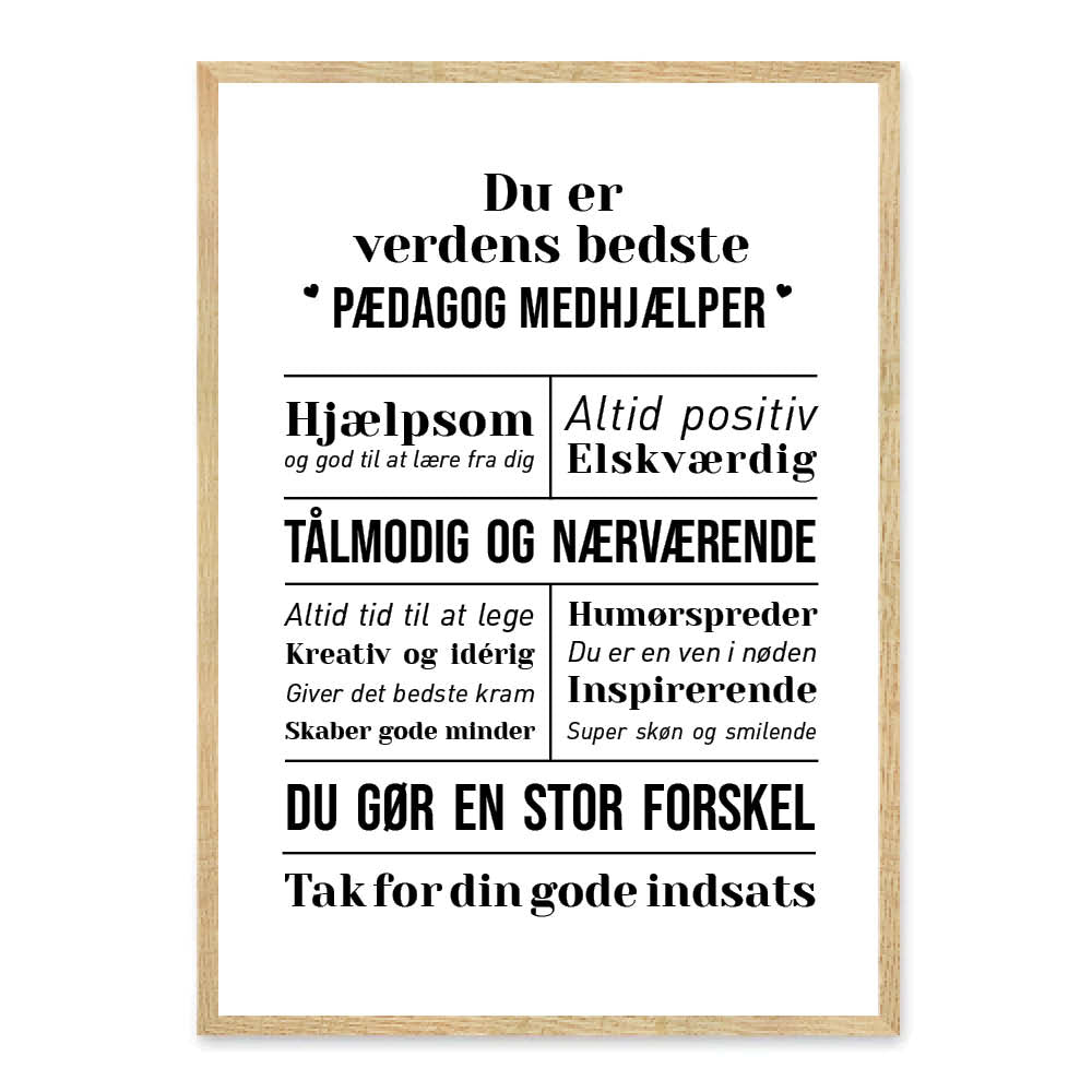 Pædagogmedhjælper plakat - til verdens bedste – Homedec.dk