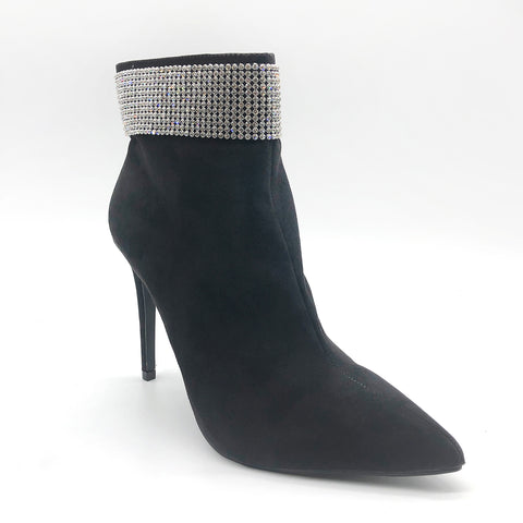 Diamante Black Heeled Ankle Boots with 