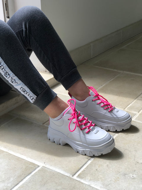 White Chunky Trainers with Neon Pink 