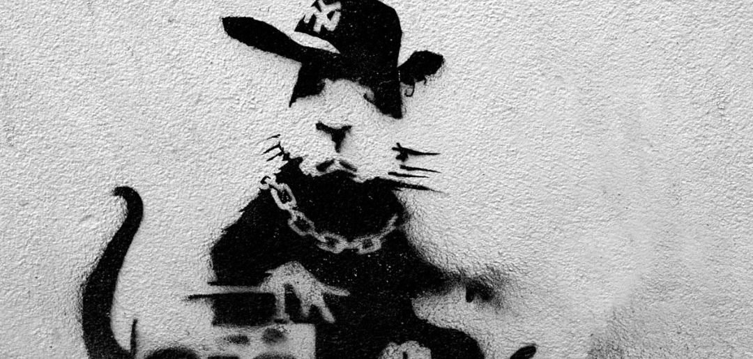 Rat de Banksy avec pochoir couteau, pochoir de peinture murale