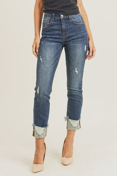 Frayed Cuff, Ankle Straight Jeans