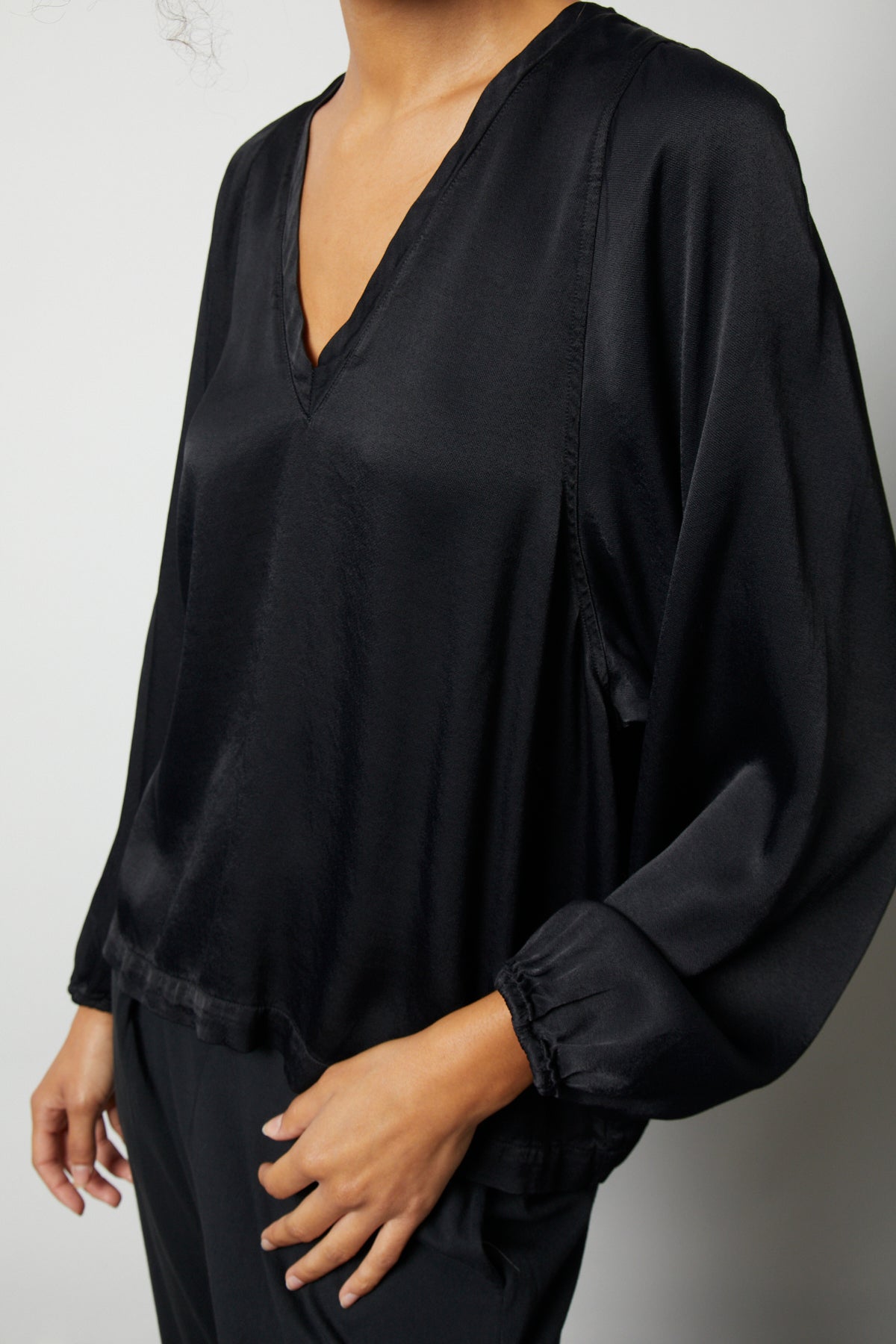 Black Washed Satin Phoenix Blouse