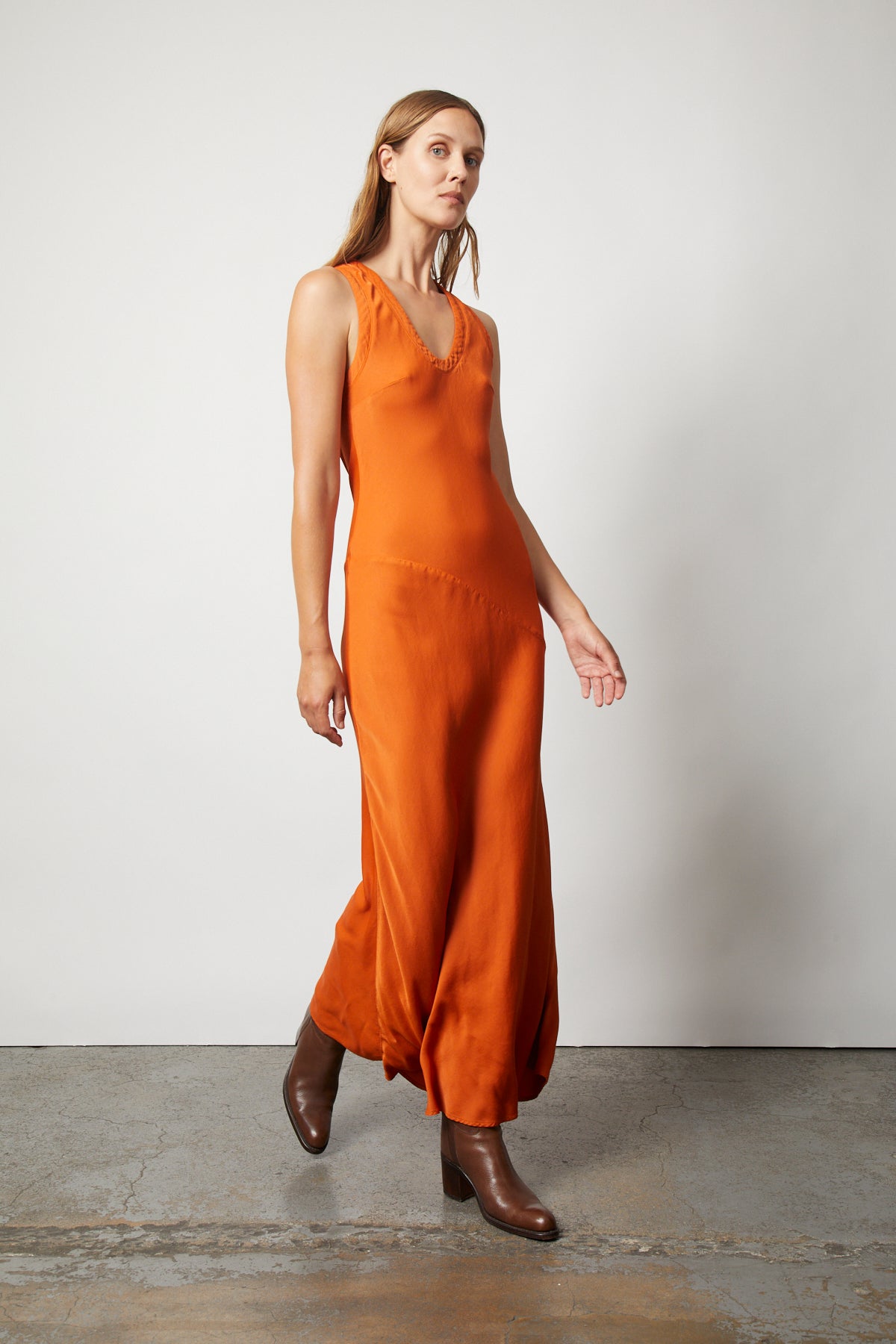 Tangerine Washed Satin Kennedy Dress