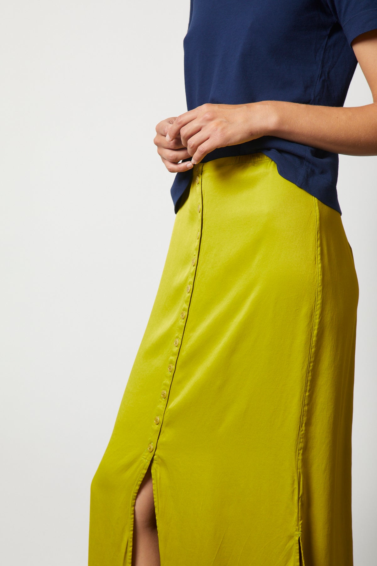 Chartreuse Washed Satin Twiggy Skirt