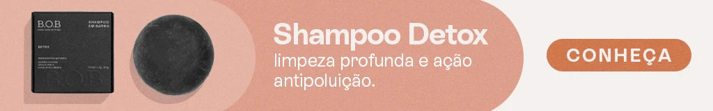 Imagem de um shampoo detox B.O.B., com fórmula que promove limpeza profunda e ação antipoluição.