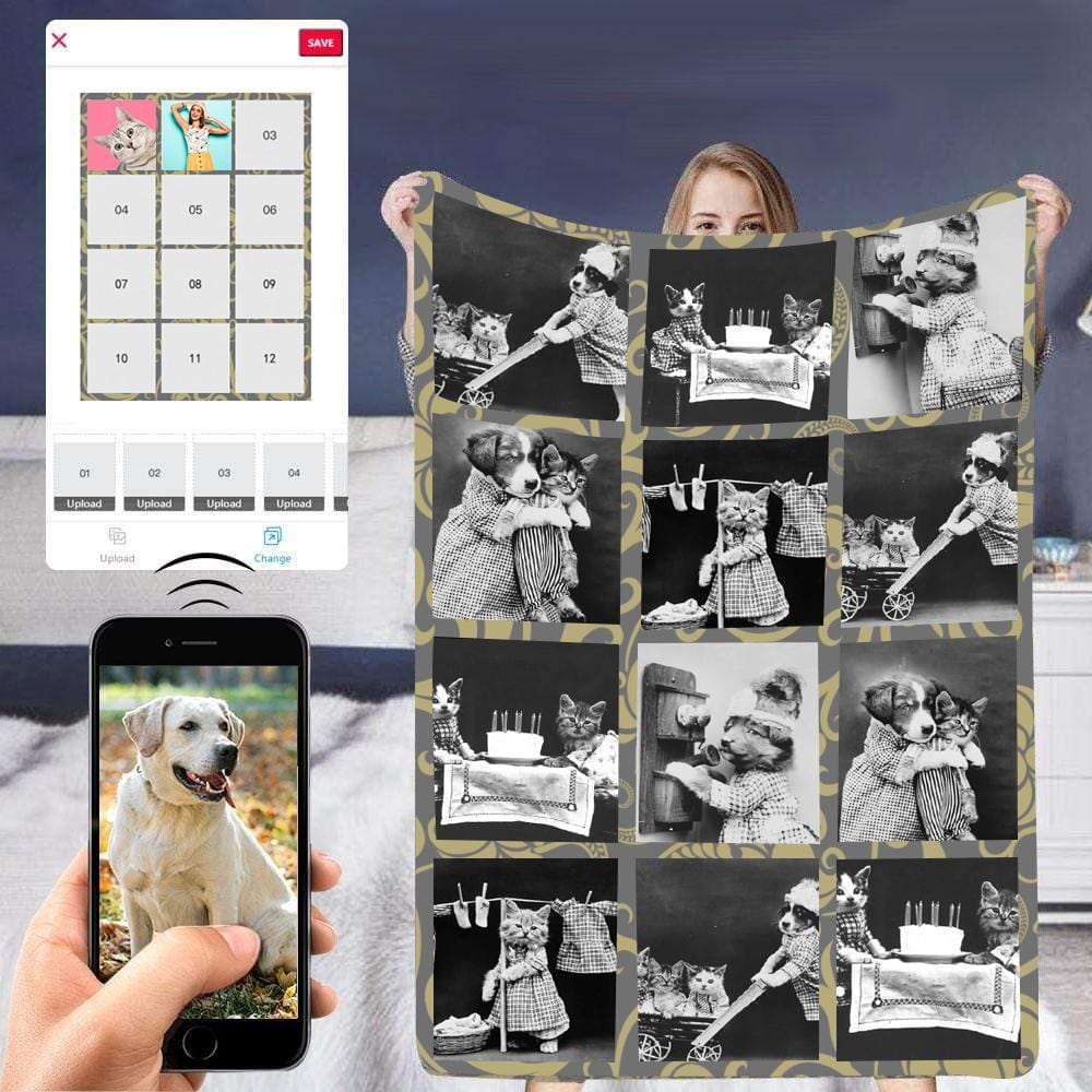 Personalized Dog Portrait Throw Blanket, Custom Blanket With Photo, Custom Photo Silent Ultra-Soft Micro Fleece Blanket, Customized Throw Blanket For Kids/Adults/Family, Souvenir, Gift