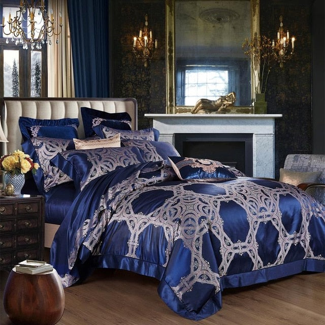Blue King Size Luxury Mulberry Silk Comforter Set