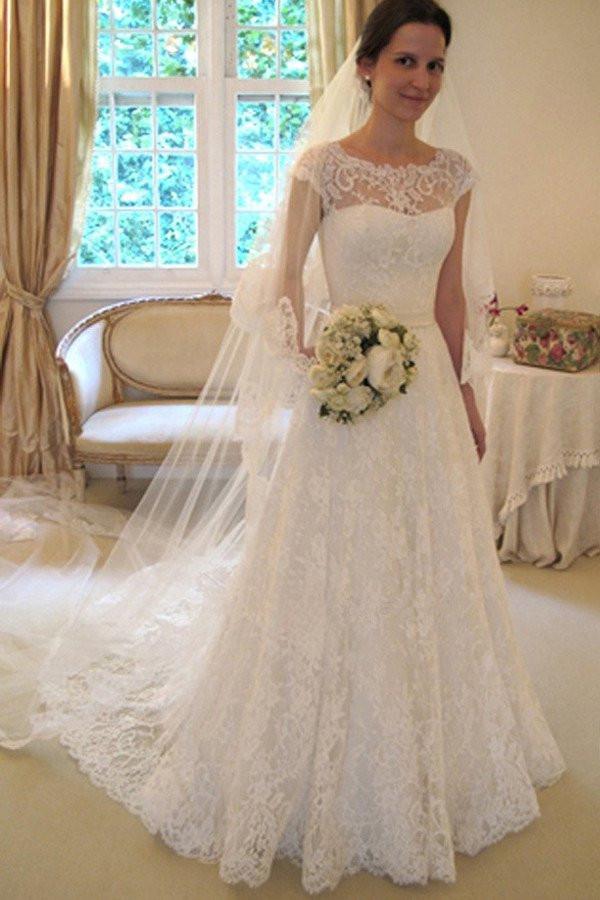 simple lace wedding dress with sleeves